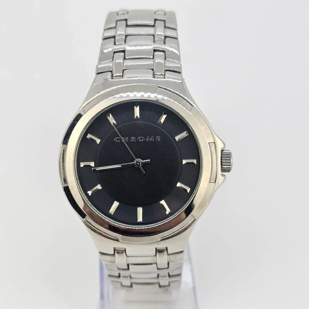 Chrome Men's Watch 42MM Black Dial Gray Case Bracelet Band 7.5